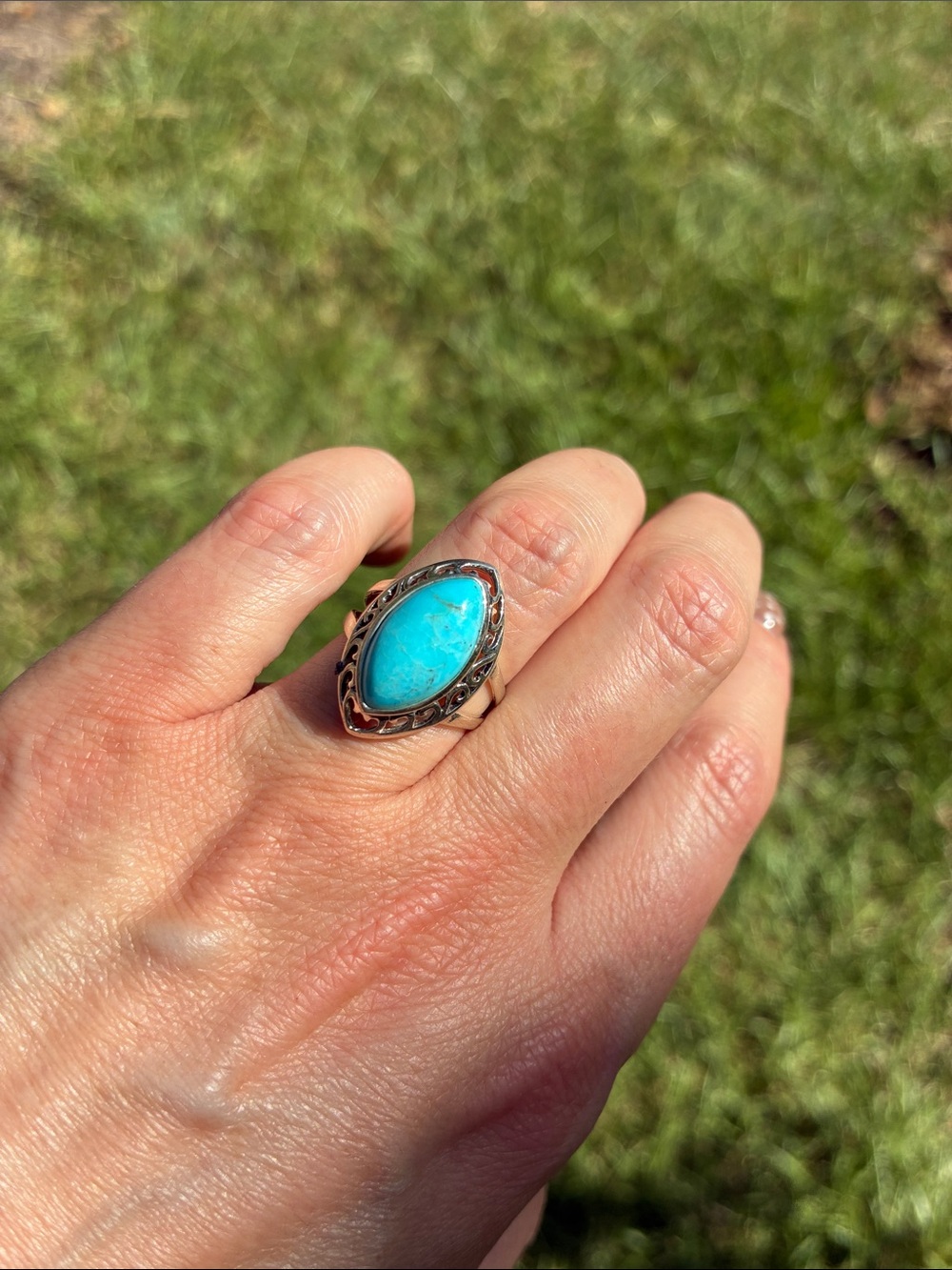 Turquoise Marquise Stone Sterling Silver Ring - Women Jewelry